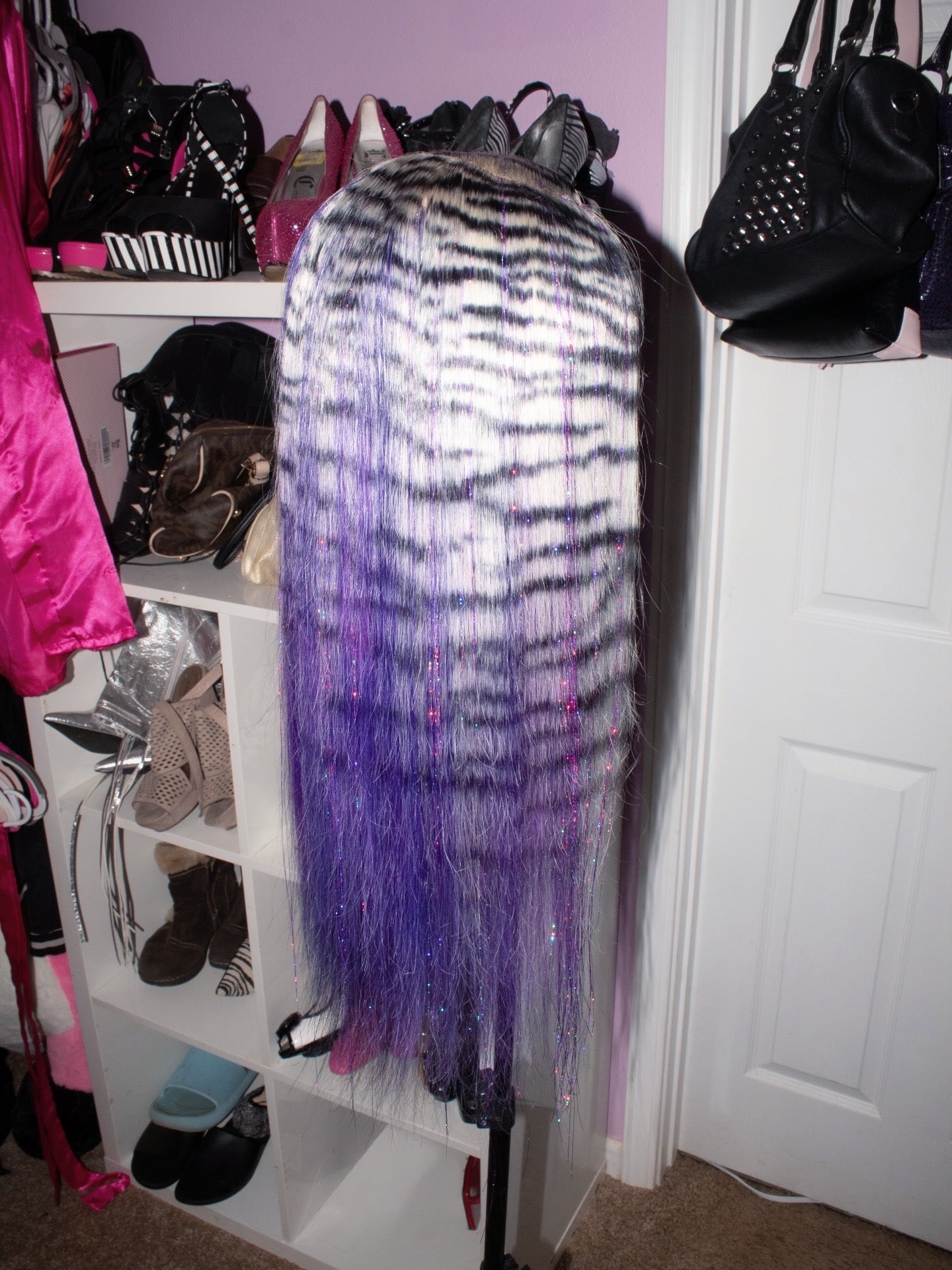 Midnight Zebra Tinsel Wig (22-30 inches)