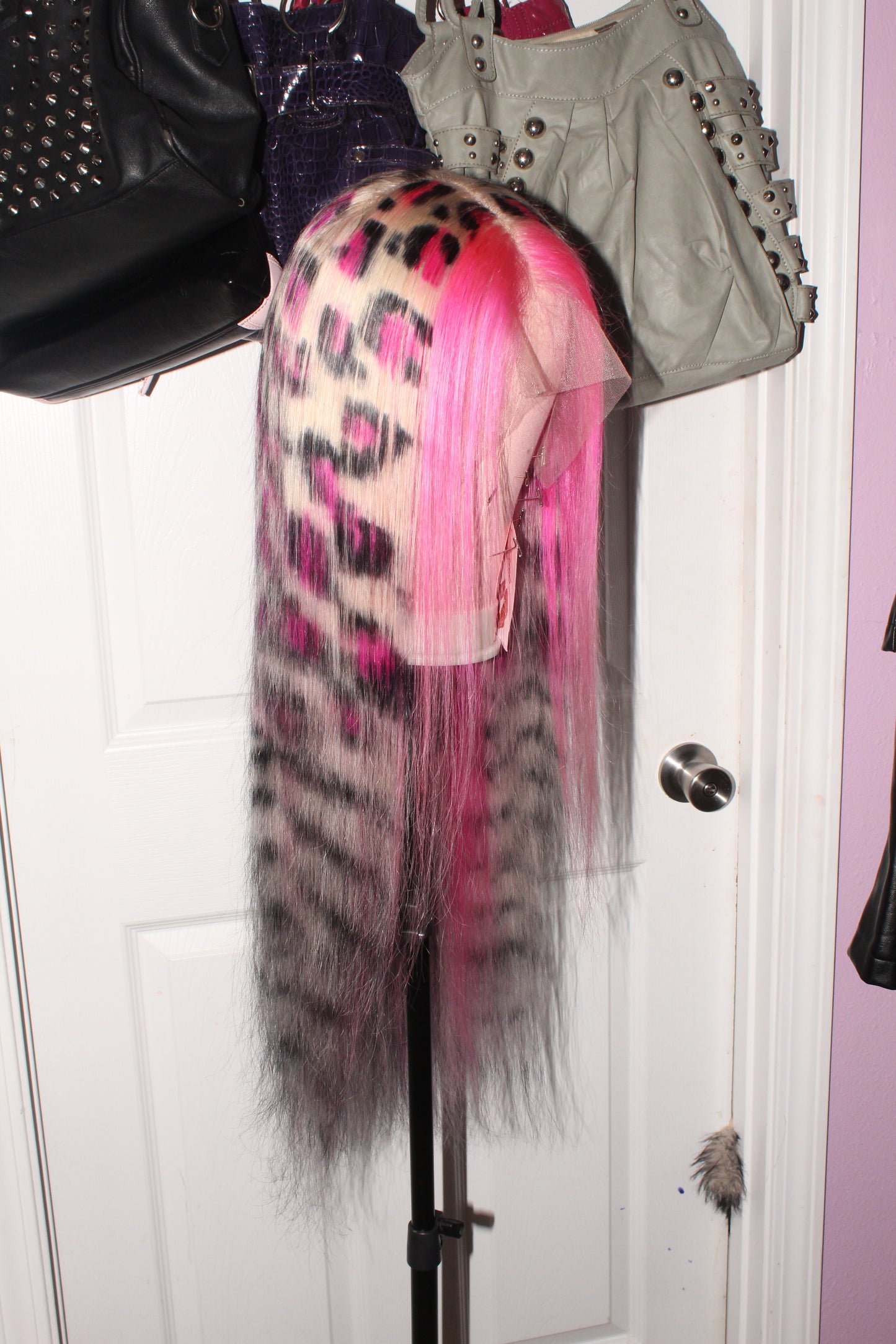 Pink Scene Leopard Print Wig (22-30 inches)