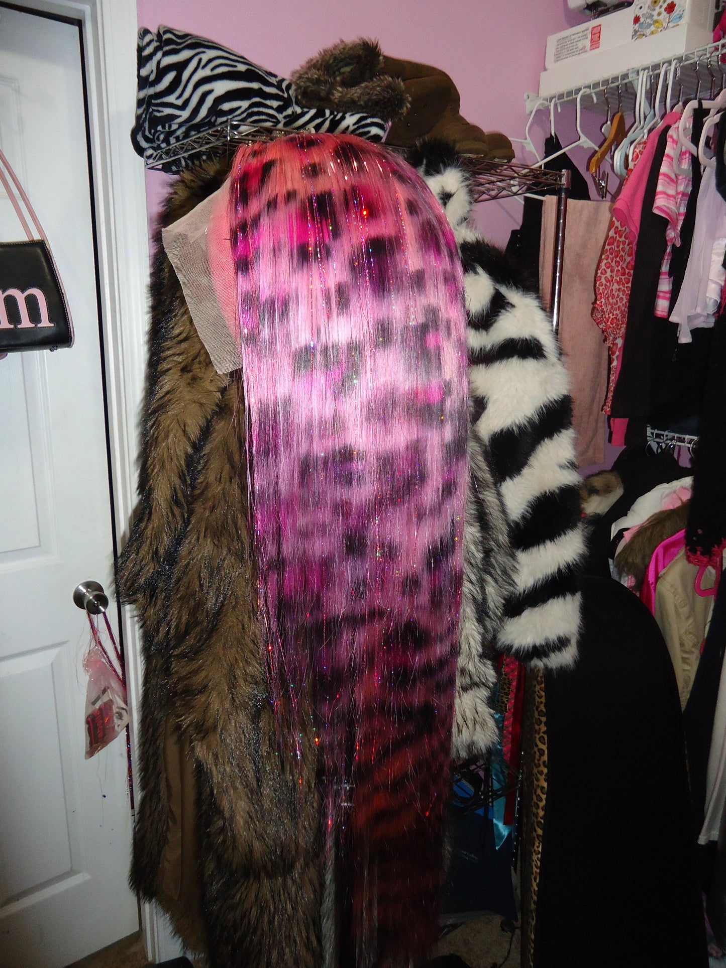 Pink Panther Stripe Tinsel Wig (22-30 inches)