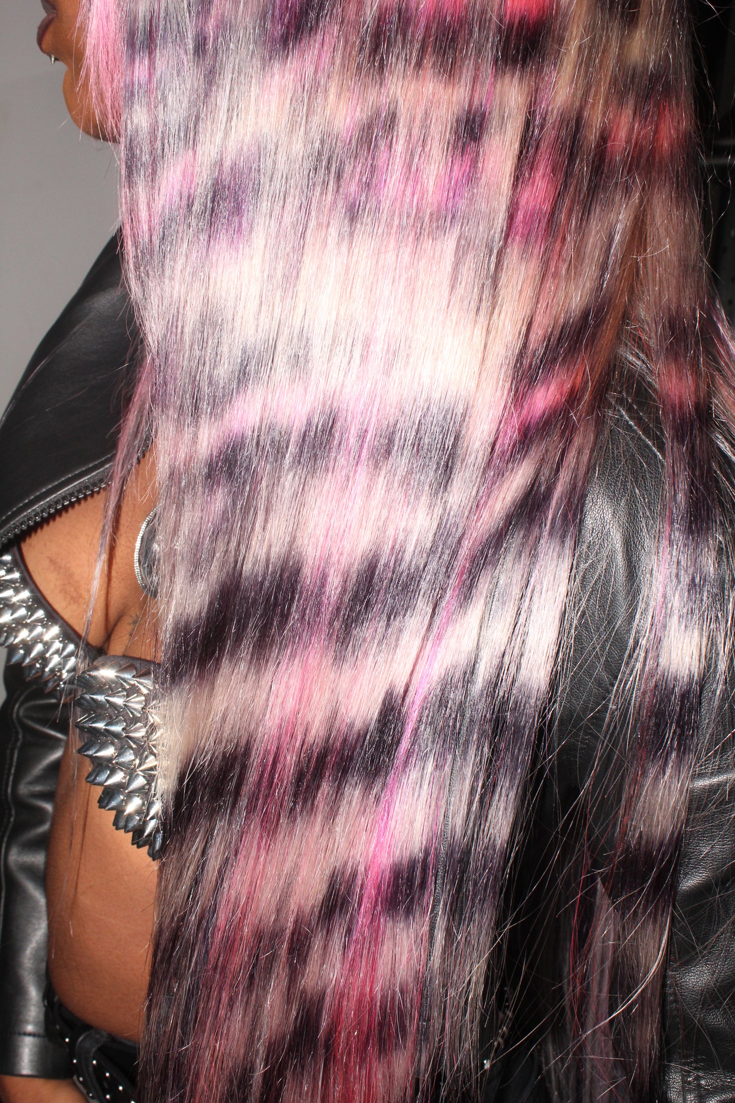 Pink Scene Leopard Print Mane – Custom Hand-Dyed Lace Wig
