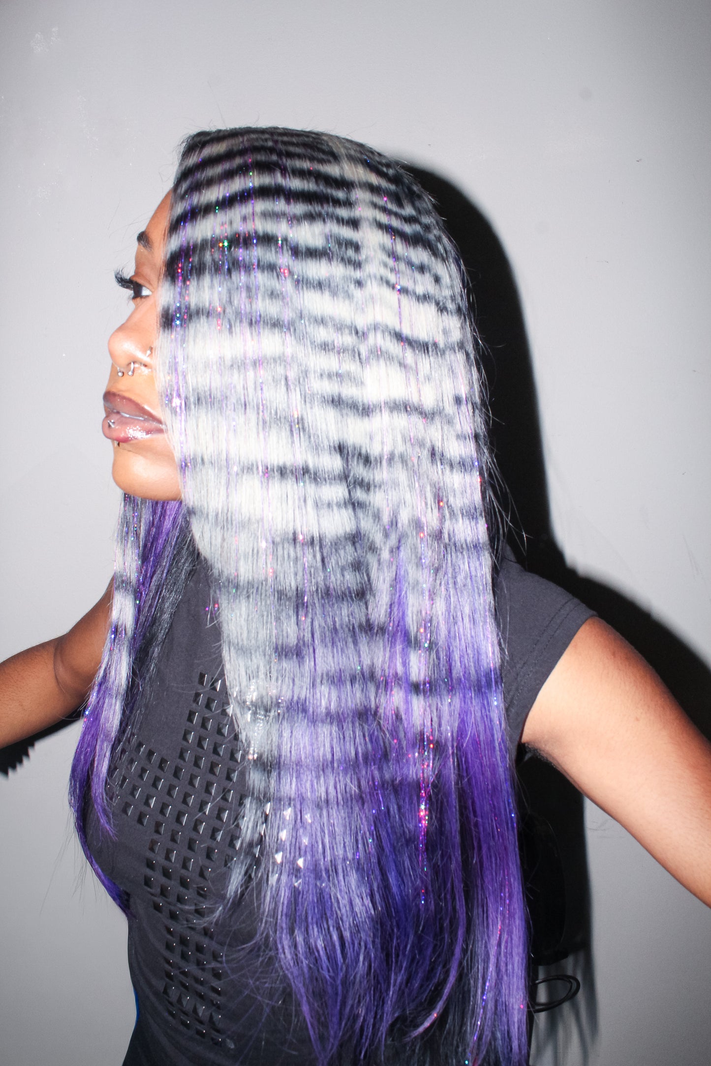 Midnight Zebra Tinsel Wig (22-30 inches)