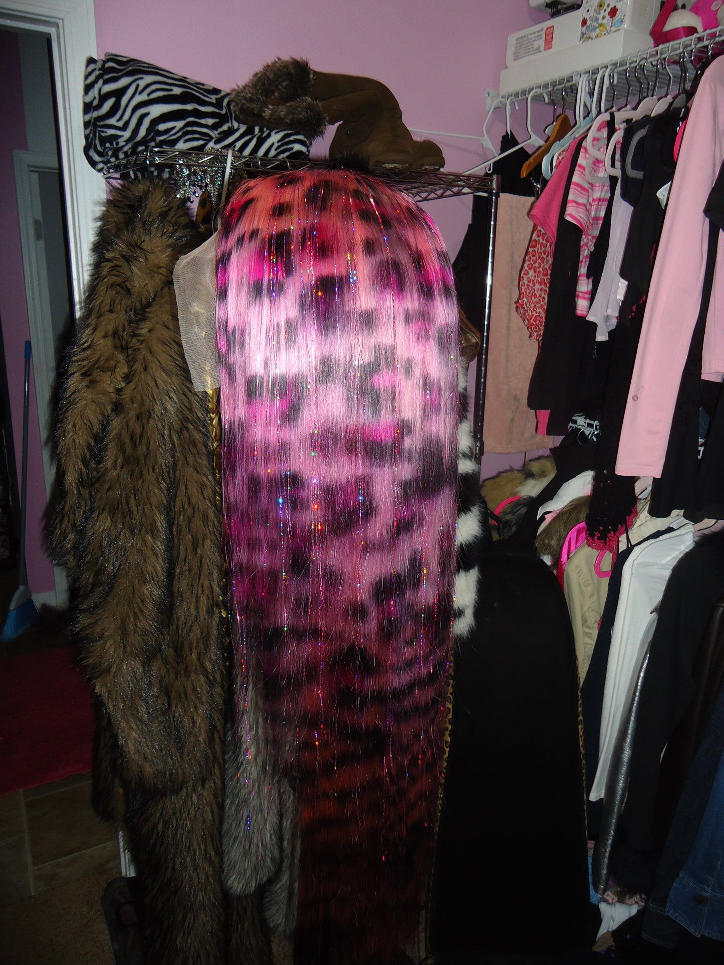 Pink Panther Stripe Tinsel Wig (22-30 inches)