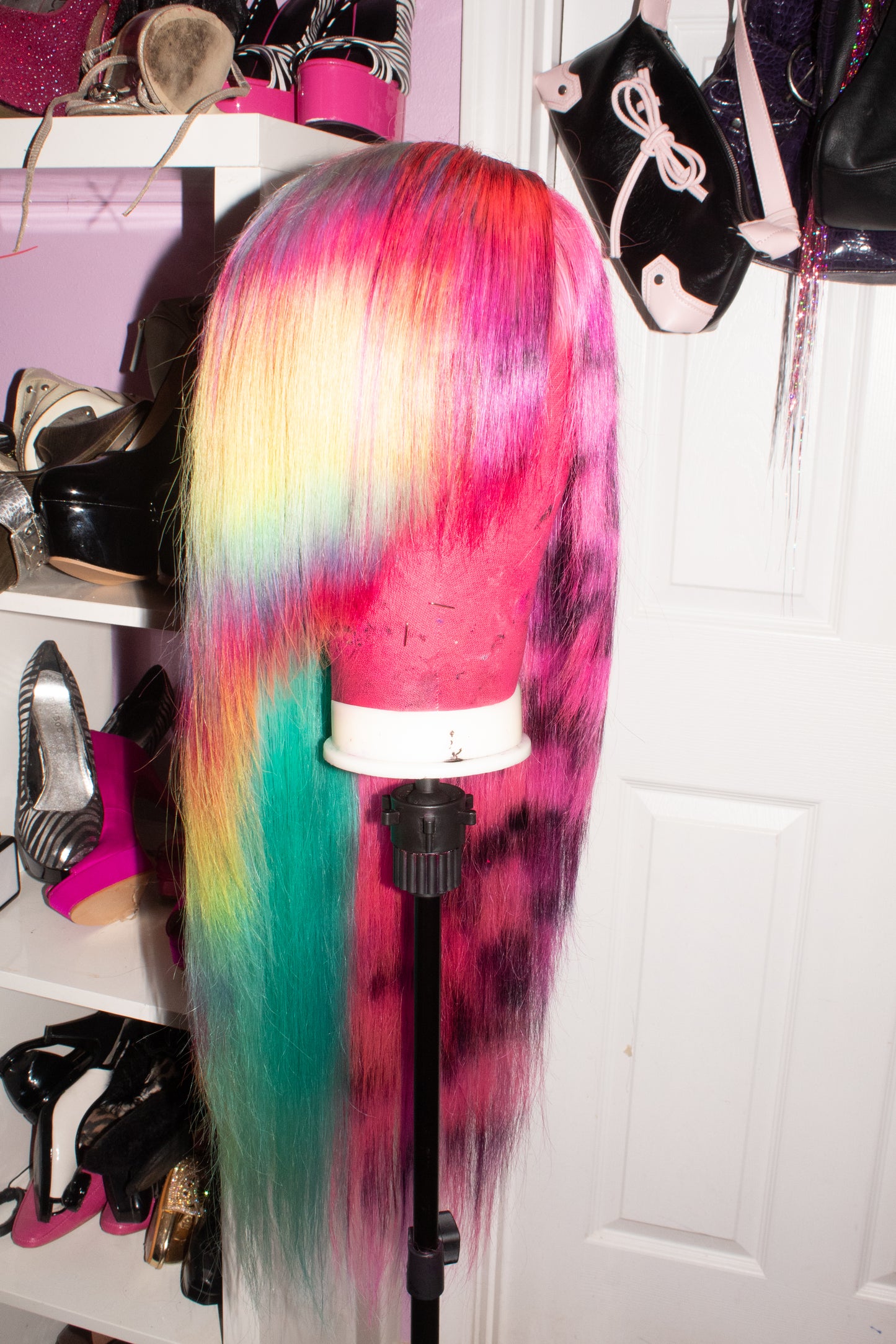 “Two Faced” Hot Pink Leopard Split Dye Wig (middle part)